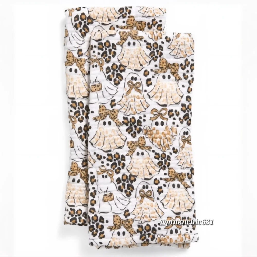 Envogue Cotton Gauze Ghost Cheetah Leopard Print Halloween Kitchen Towels